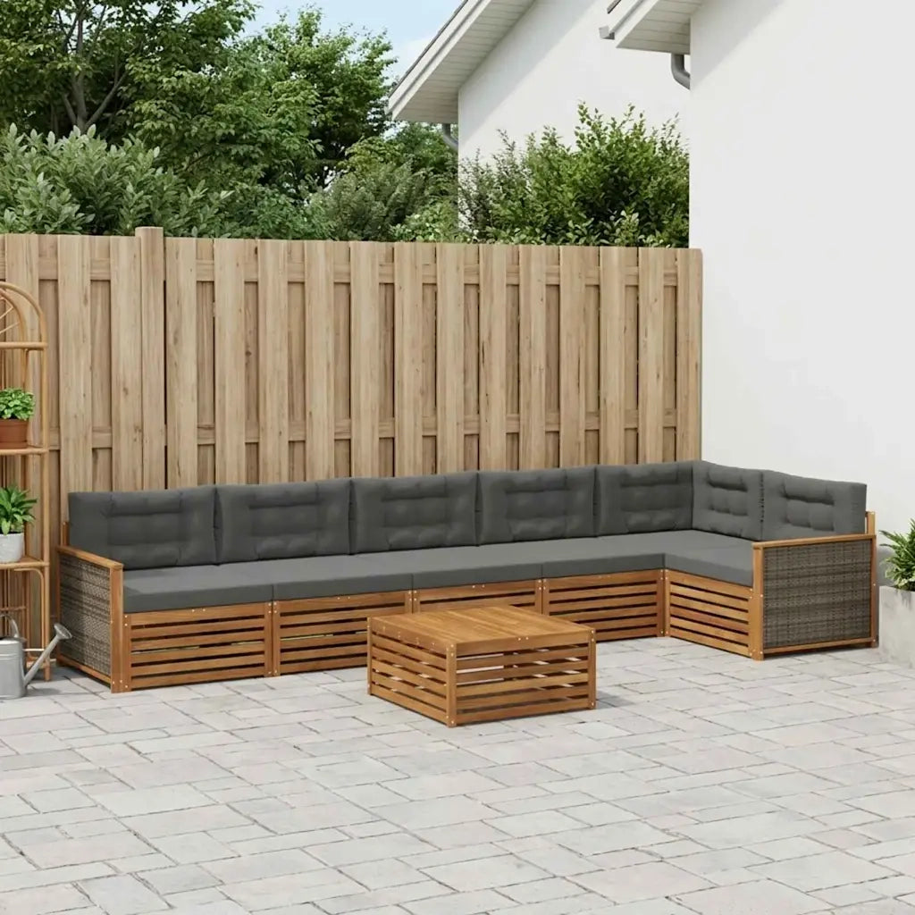 Set di divani da esterno con cuscino 7 pcs Naturale e Antracite
