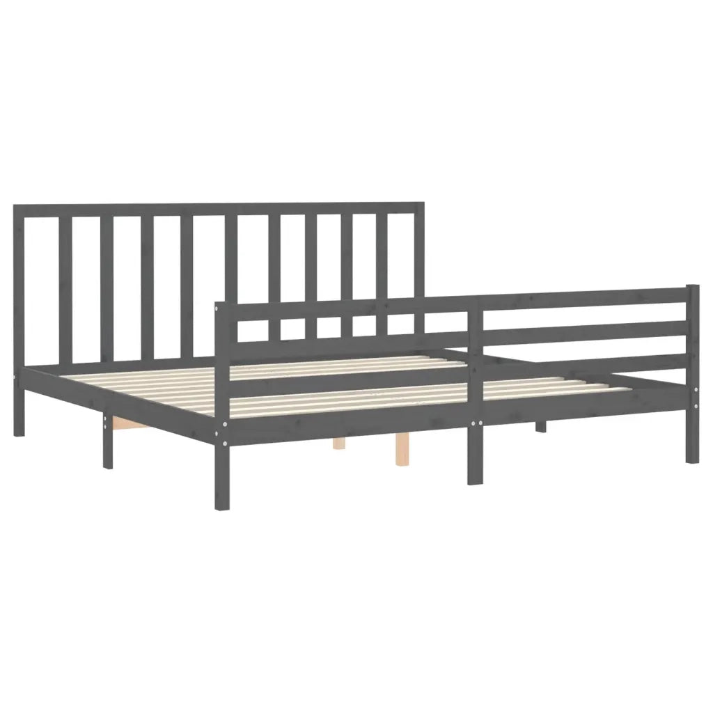 Letto matrimoniale | Letto per adulti | Giroletto con Testiera Grigio 200x200 cm in Legno Massello