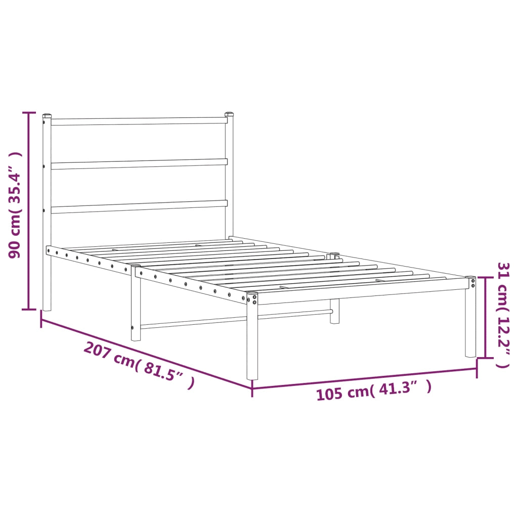 Letto singolo | Letto per adulti | Giroletto con Testiera Metallo Bianco 100x200 cm