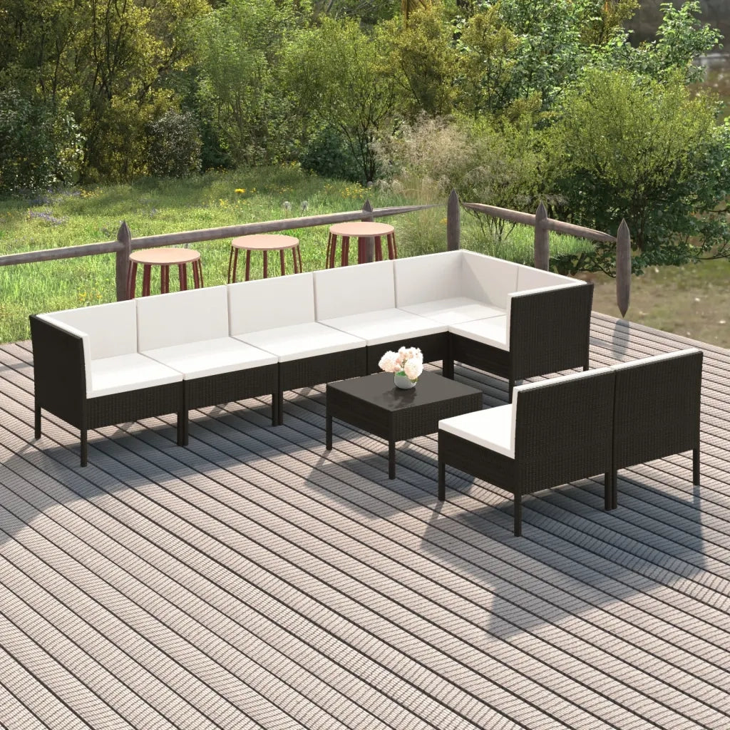 Set Divani da Giardino 9 pz con Cuscini in Polyrattan Nero cod mxl 38340