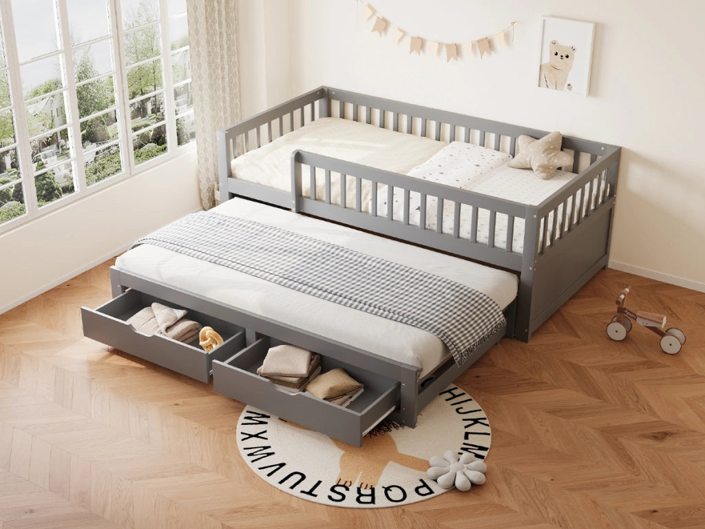 divano letto in legno grigio 90 x 200 cm