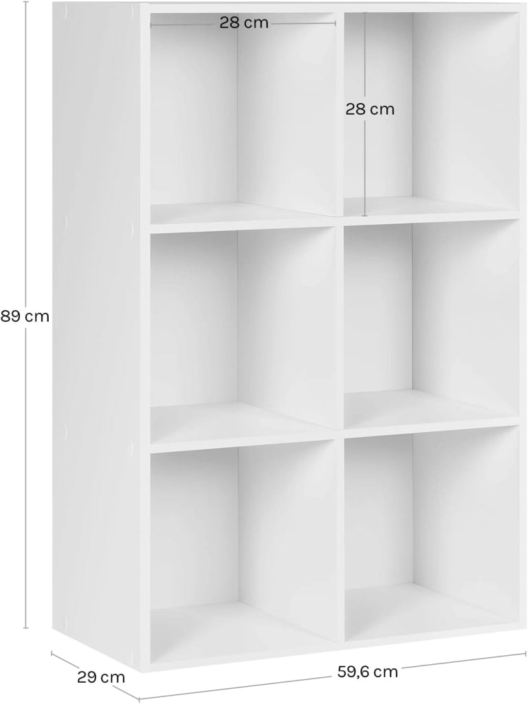 Libreria Bianca con 6 Cubi Portaoggetti, Scaffale in Legno Multiuso, Mobiletto Salvaspazio per Soggiorno, Camera da Letto, Ufficio 59.6X29X89cm, SK002ws3