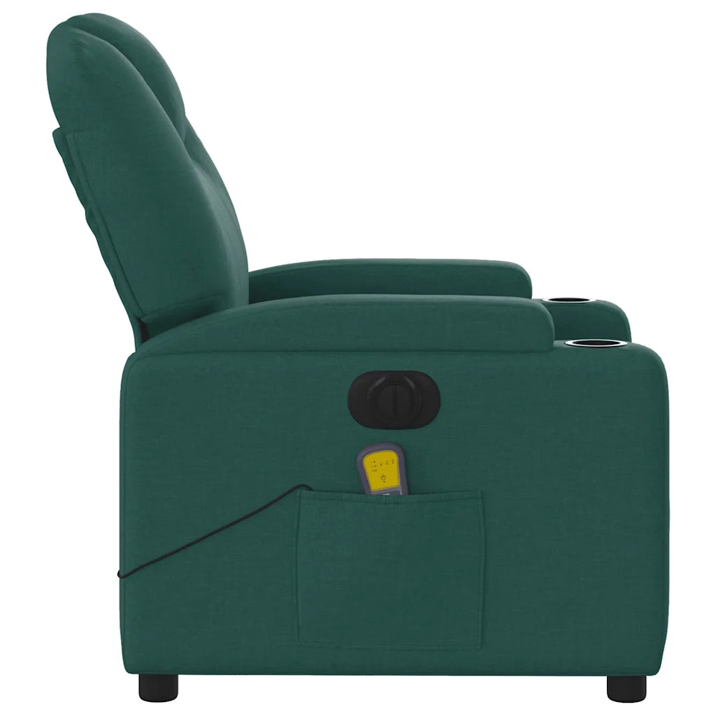 Poltrona Massaggiante | Sedia Relax Reclinabile Elettrica Verde Scuro Tessuto