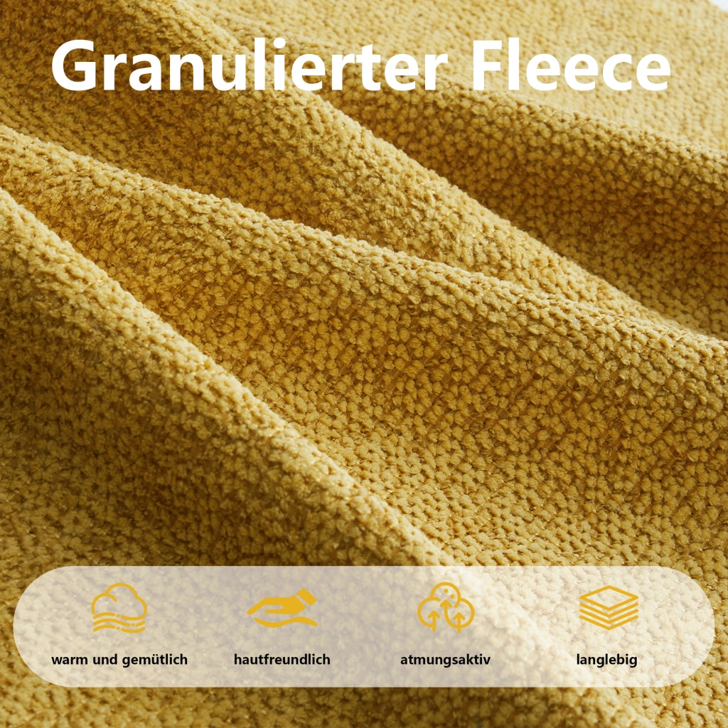 Divano angolare modulare 4 posti senza struttura con pouf, seduta ampia in pile granulato per soggiorno giallo