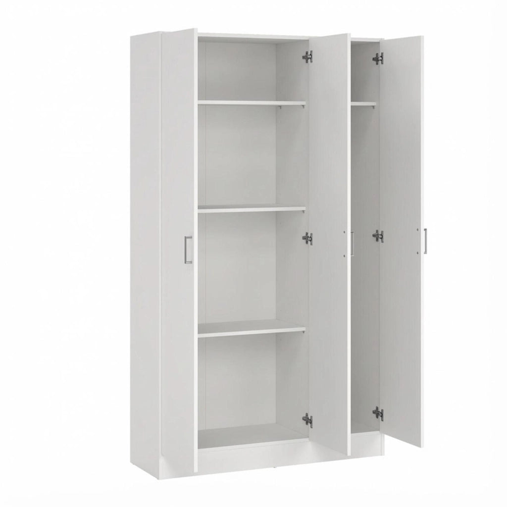Mobile Armadio Multiuso Con 3 Ante Battenti E Ripiani Interni Stile Moderno Salvaspazio Per Camera Da Letto Bagno Lavanderia Ingresso Ripostiglio 140.25 X 36 X 180.9 Cm Bianco