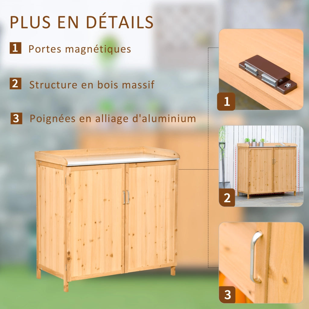 Tavolo da giardinaggio con ripiano e armadio ¨C zephmum ¨C legno di cedro, grigio, 120x60x80