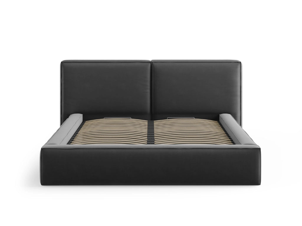 Cosmopolitan Design - Letto a cassettone con testiera doppia "Arendal" 200x200cm in velluto grigio 