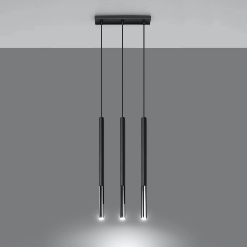 Lampada a sospensione VITREO 3 luci nero/cromo Pure Lume