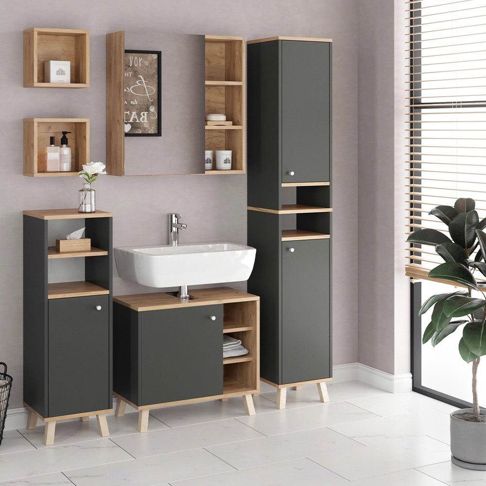 Vicco Set mobili bagno Antracite 5 parti, con armadio alto
