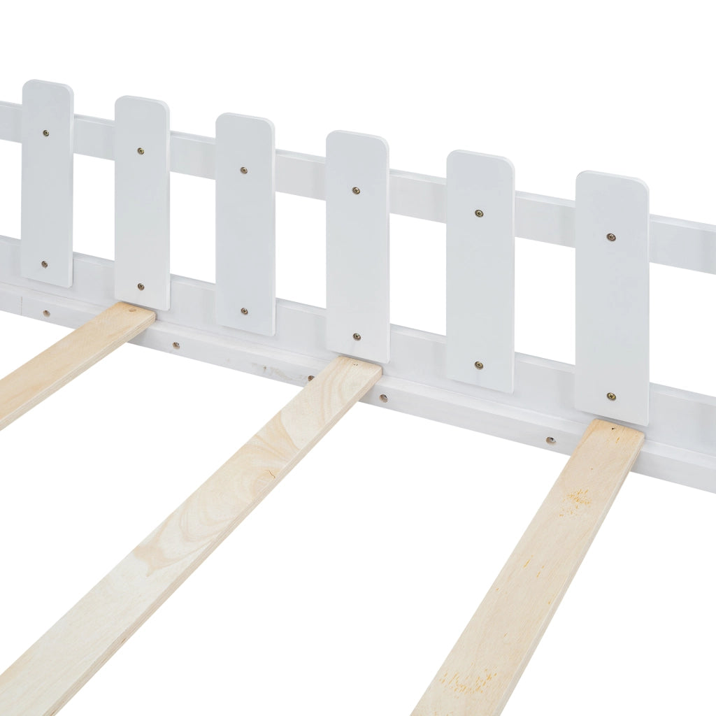 DESMIU Letto per Bambini a Casetta 1 Posto con Struttura a Casa, 90 × 200 cm, Senza Materasso, in Pino e MDF, Bianco
