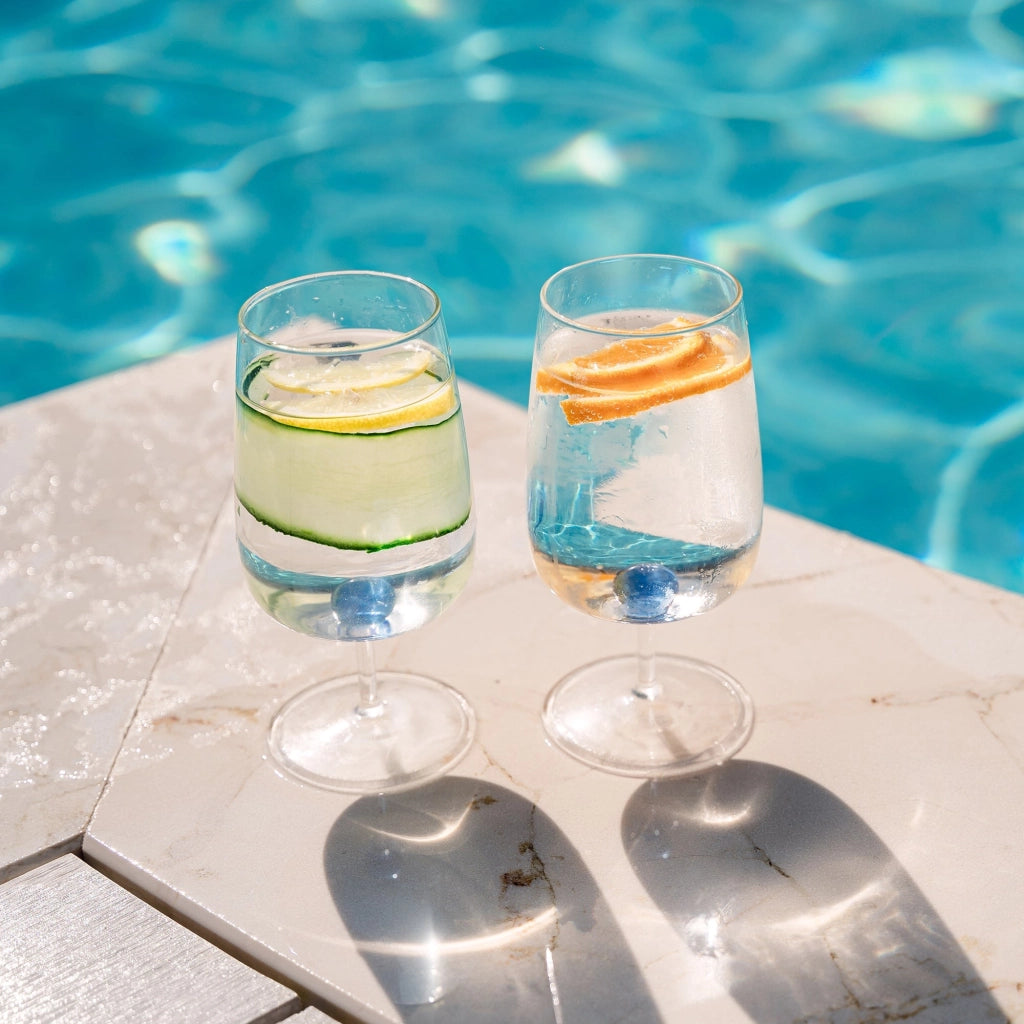 Bilia Set di 6 Calici in Vetro Borosilicato Artigianale con Sfera Colorata Blu Eleganti e Resistenti per Tavola di Design Raffinata ed Originale