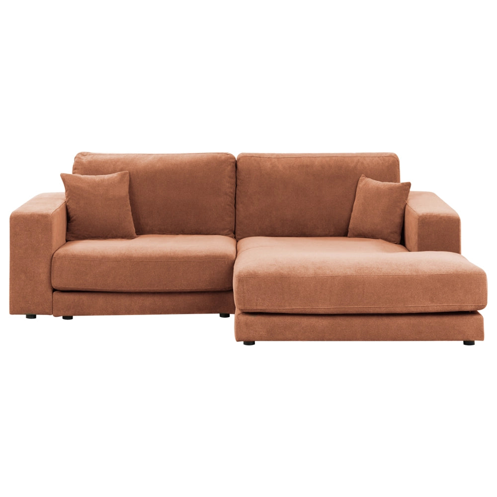 Divano angolare lato sinistro in Tessuto imbottito rosso chiaro con Cuscini 3 posti stile moderno minimalista