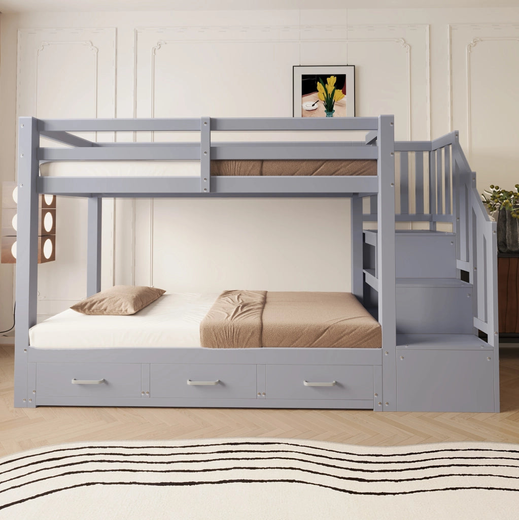 Letto a castello multifunzione con letto estraibile 90/200 cm; 3 cassetti; grigio