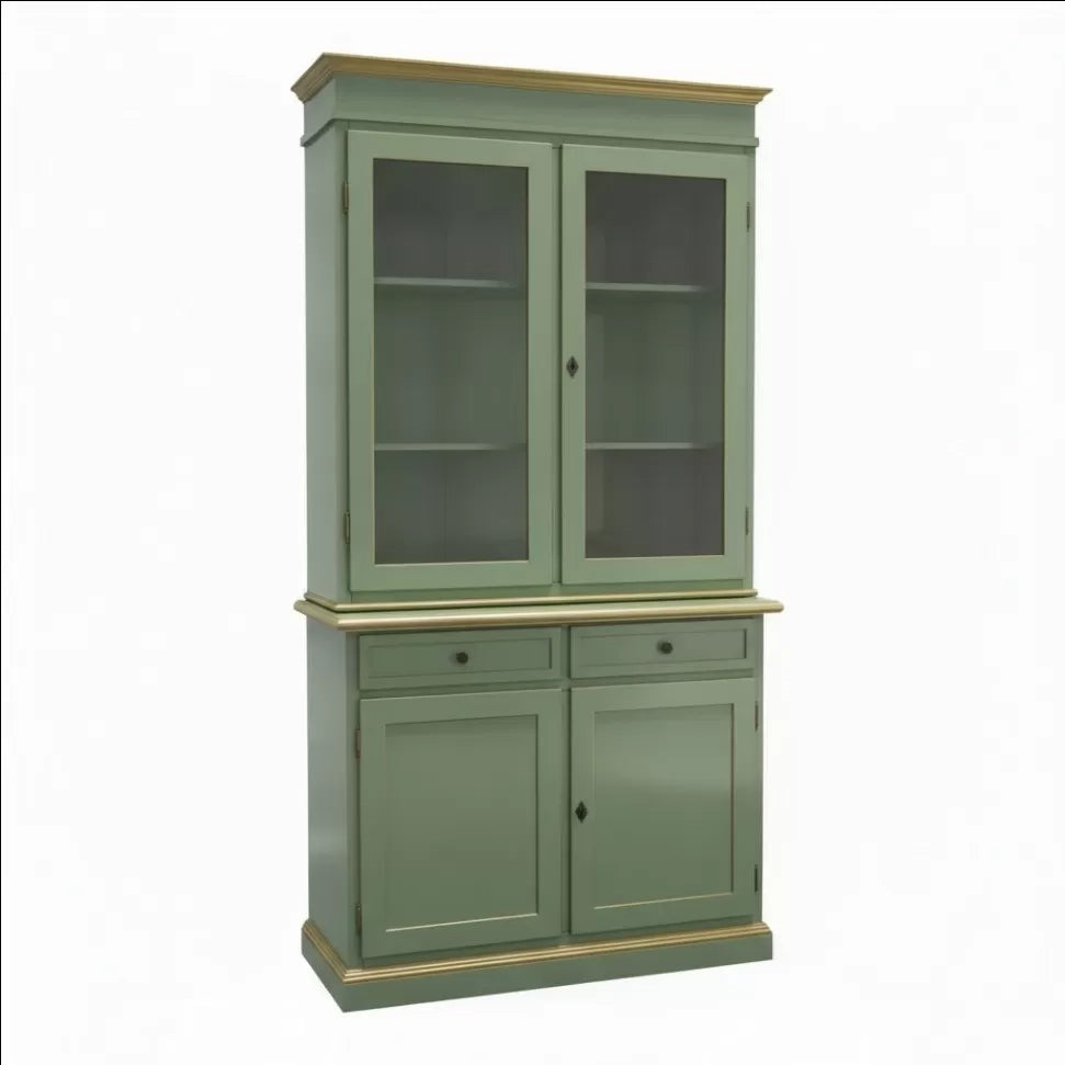 Cristalliera 2 porte shabby legno verde salvia filo oro 105x42x206 - Mobili 2G