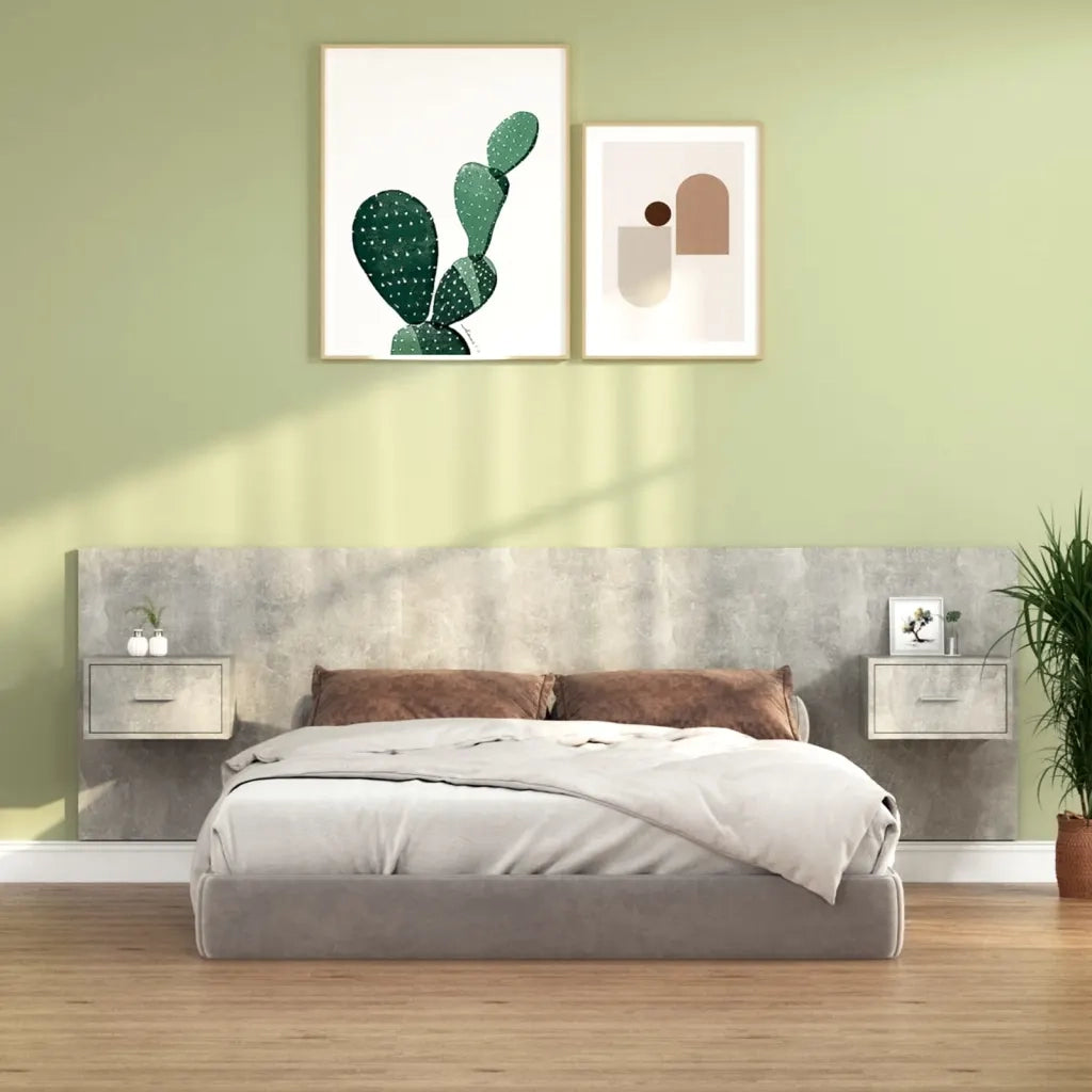 Testiera | Testata Letto con Comodini in Legno Multistrato Grigio Cemento