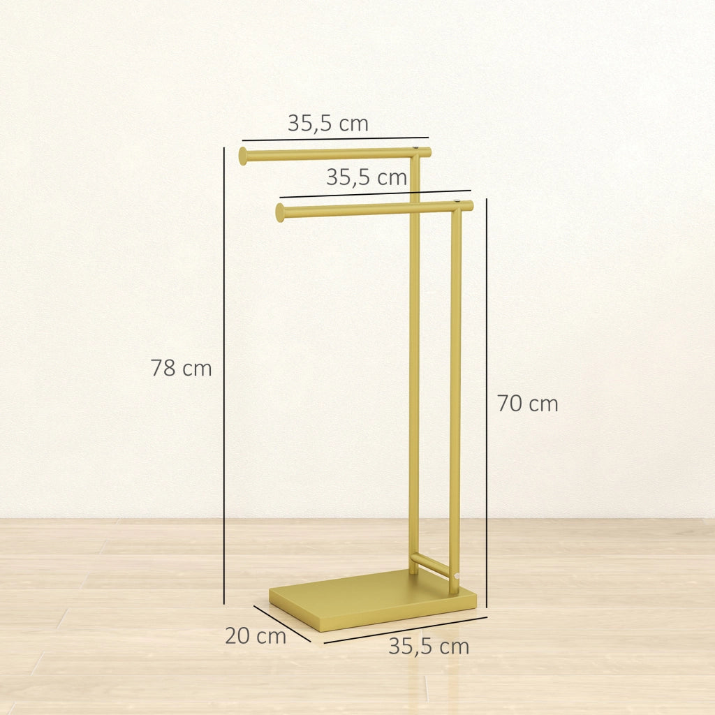Portasciugamani a L con 2 Barre ¨C zephmum ¨C Dorato 35.5x20x78 cm