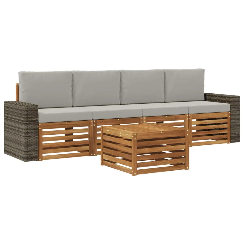 Set di divani da esterno 5 pz Naturale e Grigio Chiaro 3384007