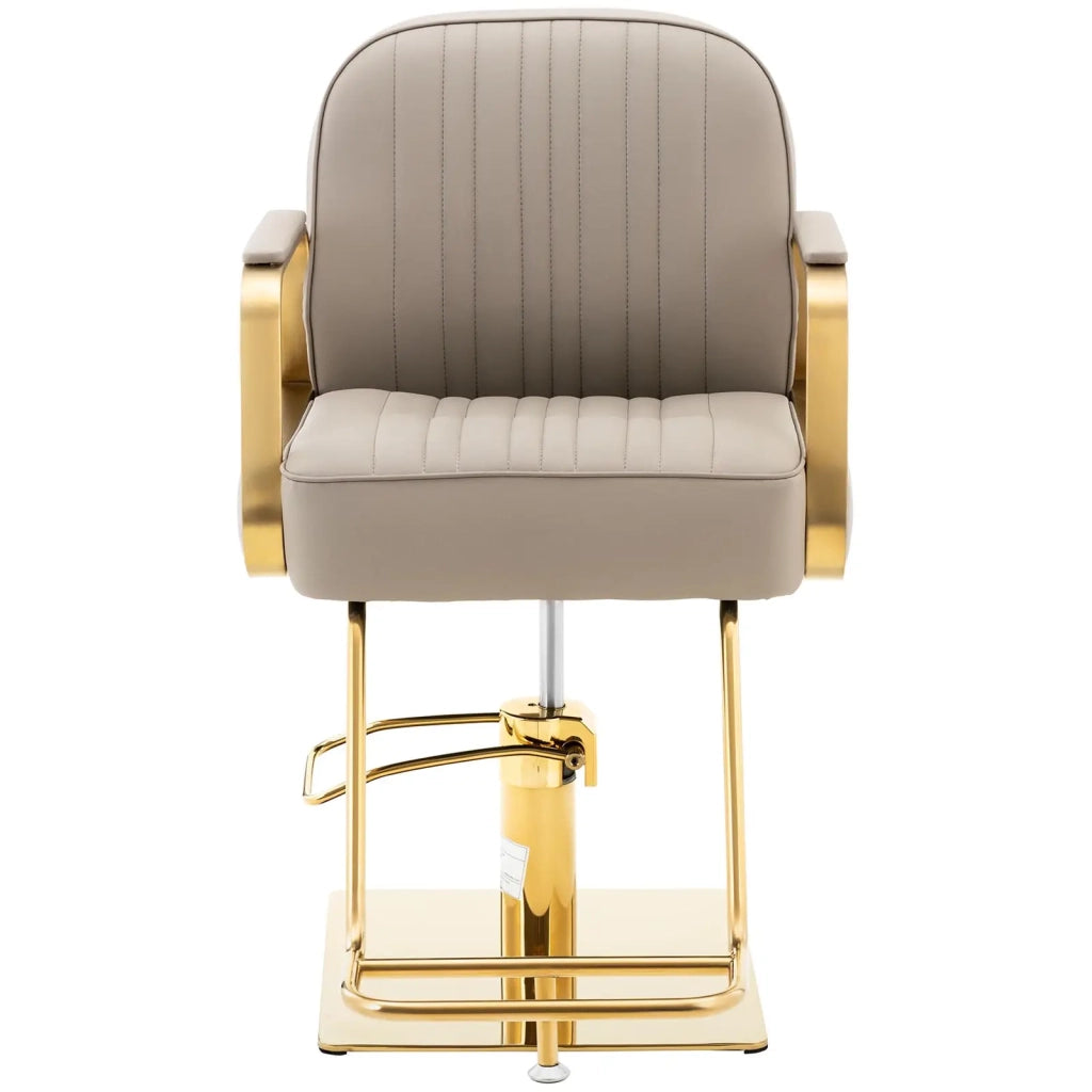 Poltrona da parrucchiere con poggiapiedi portata 200 kg acciaio inox beige oro 14_0008958