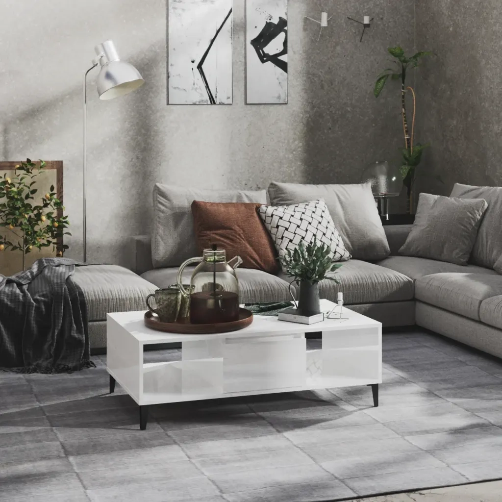 Tavolino salotto | Tavolino da caff¨¨ | Tavolino da Soggiorno Bianco Lucido 103,5x60x35 cm Legno Multistrato
