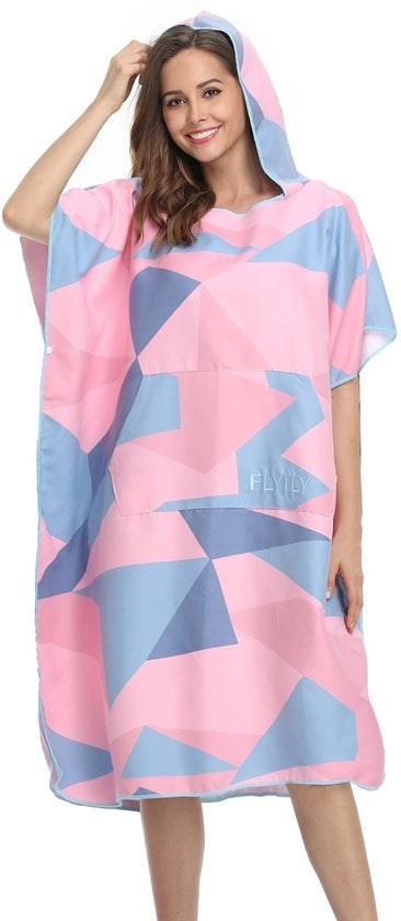 Poncho Verschoonhanddoek con Cappuccio, Sacchetto Leggero per Surf con Microvezzi, Asciugamano per Bambini/Adulti con Tasca, per Spiaggia e Bagno (Rosso, Geometria, Taglia L)