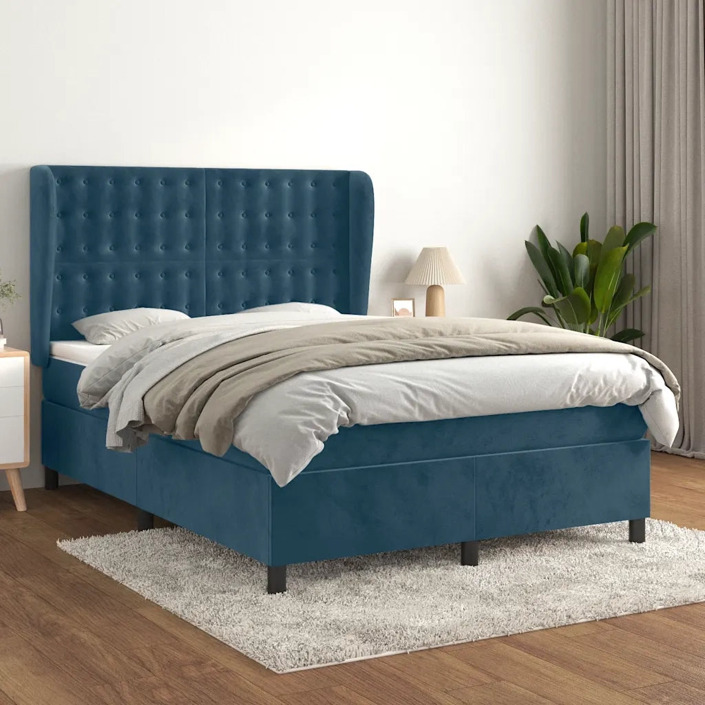 Giroletto a Molle con Materasso Blu Scuro 140x200 cm in Velluto 3129457
