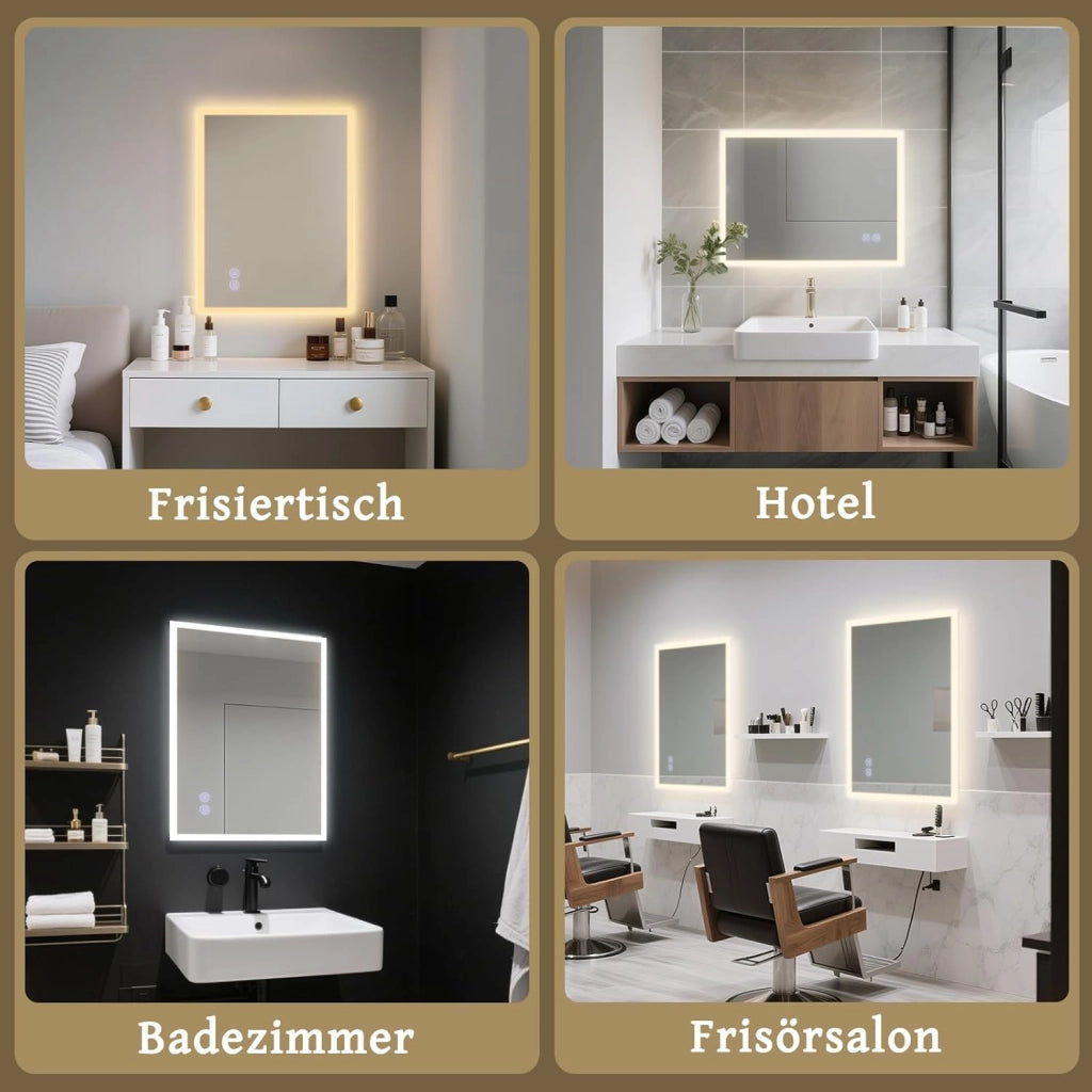 ZMH Specchio con luce 50x70cm Specchio da parete a LED Specchio da bagno in vetro antideflagrante con touch screen