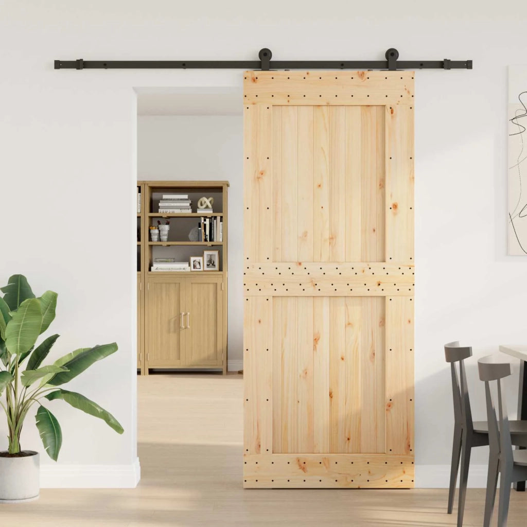 Porta scorrevole NARVIK Naturale e Nero 95 x 210 cm (213,5 cm)