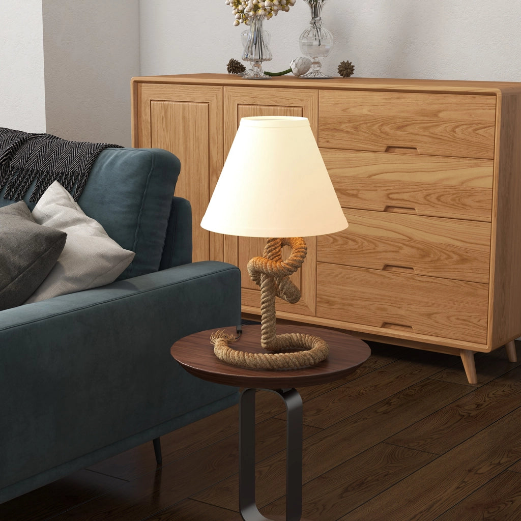 Lampada da Tavolo LED ¨C zephmum ¨C Marrone e Beige, Base Metallo, Tela Lino, ?28x45,5 cm