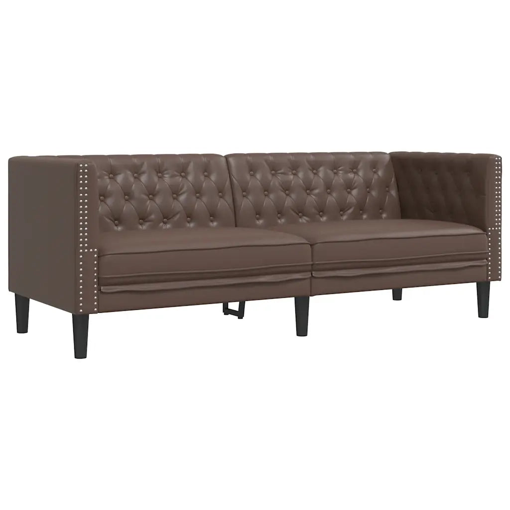 Divano Chesterfield a 3 Posti Marrone in Similpelle 372668