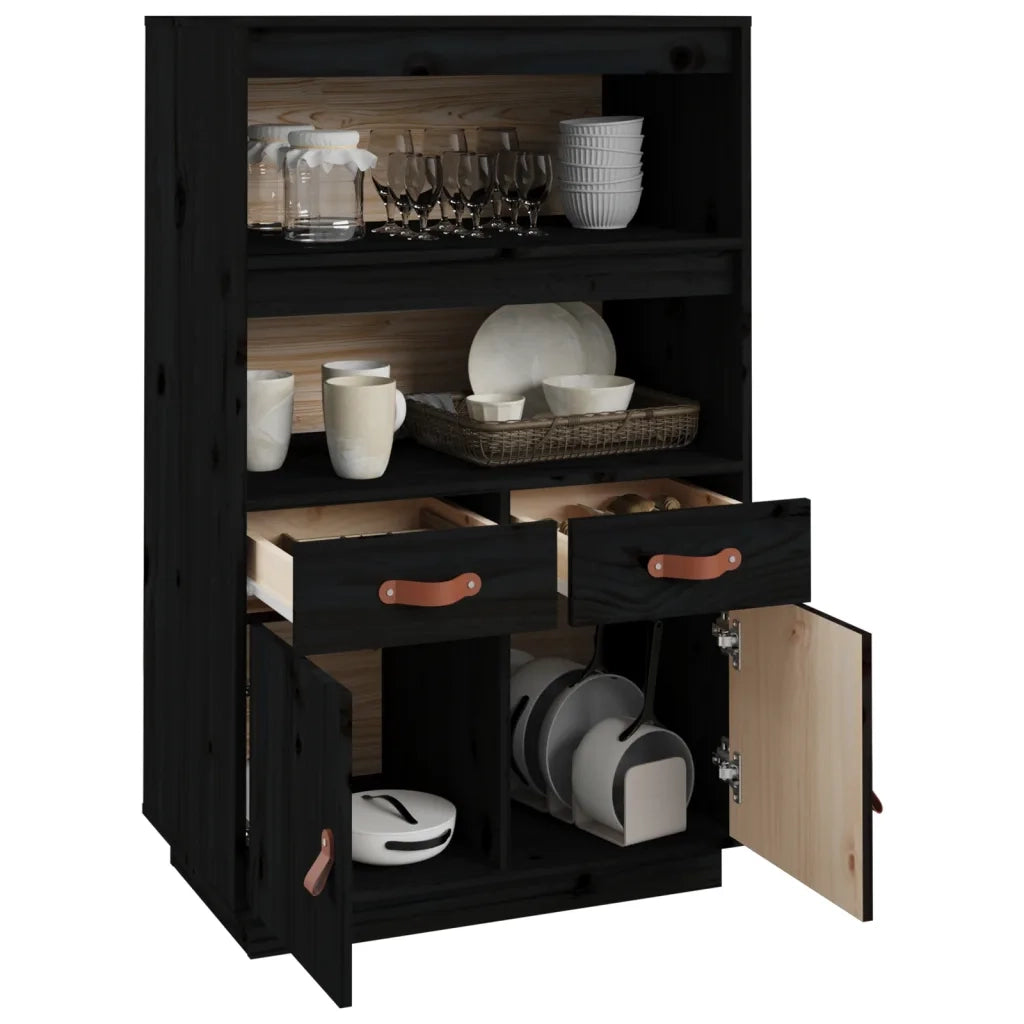 Credenza Nera 67x40x108,5 cm in Legno Massello di Pino 820161