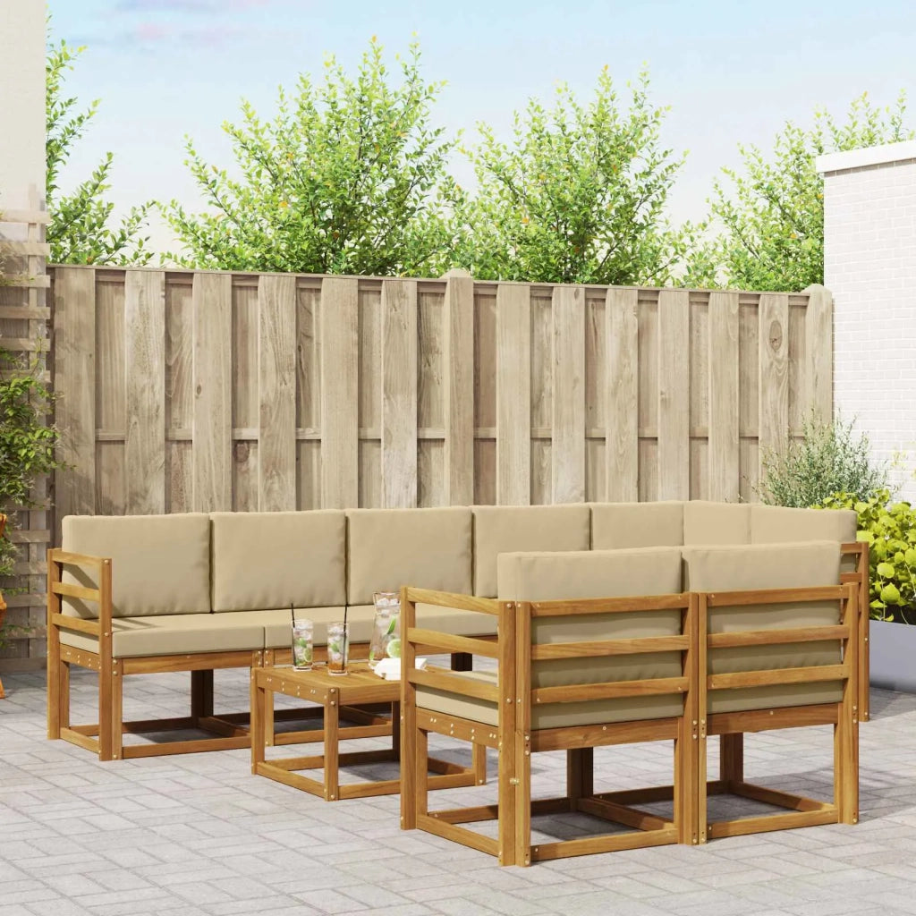 Set di divani da esterno con cuscino 9 pcs Naturale e Beige