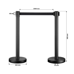 Colonnine tendinastro 320 x 70 x 900 mm, Set 2 paletti delimitatori in acciaio con nastro nero