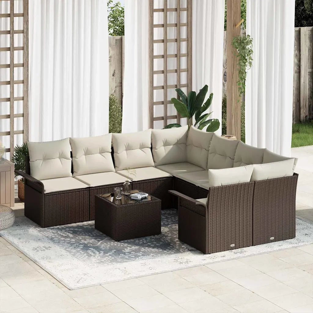 Set Divano da Giardino 9 pcs Marrone e Crema polyrattan 3353967