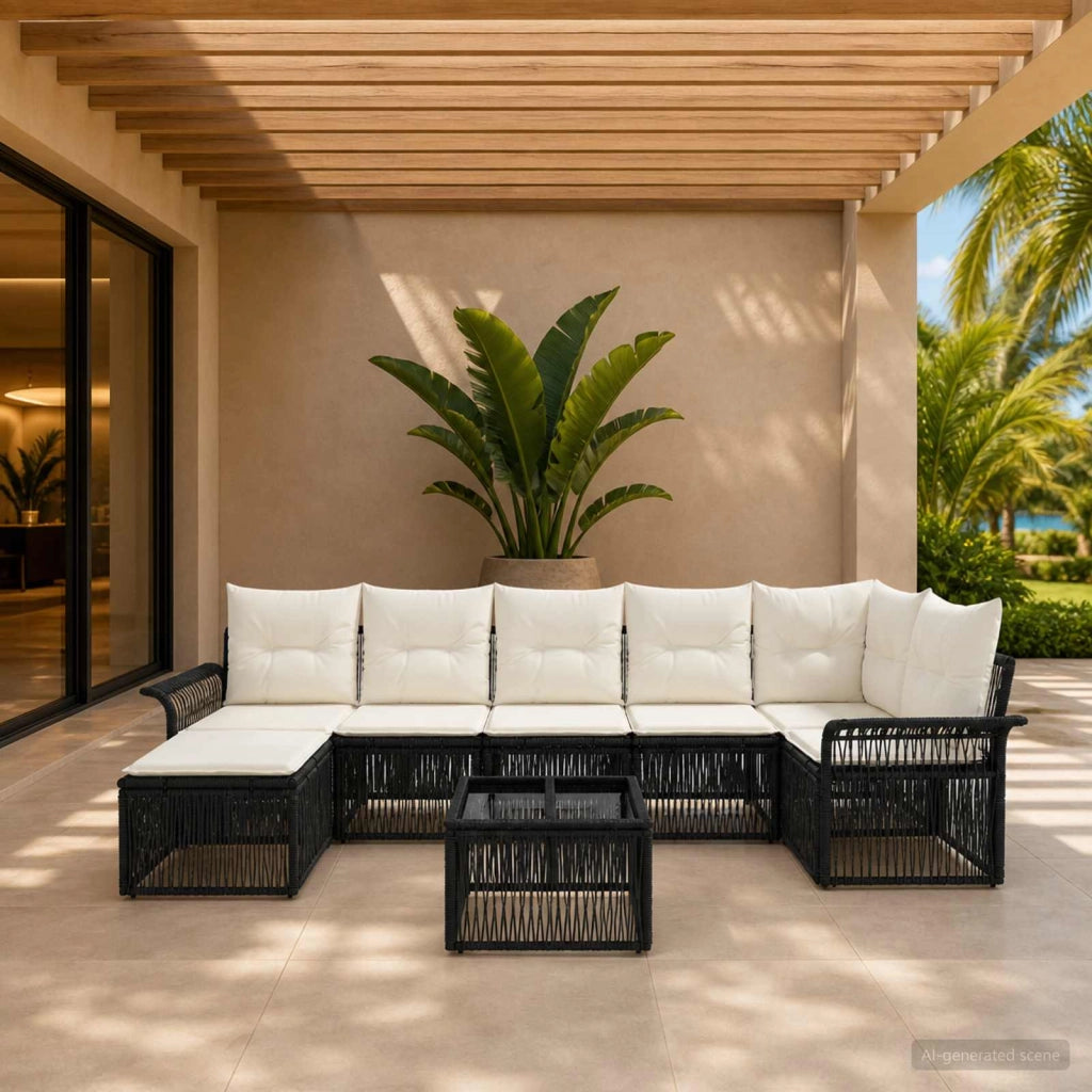 Set Divano da Giardino 8 pz Nero polyrattan 3434905