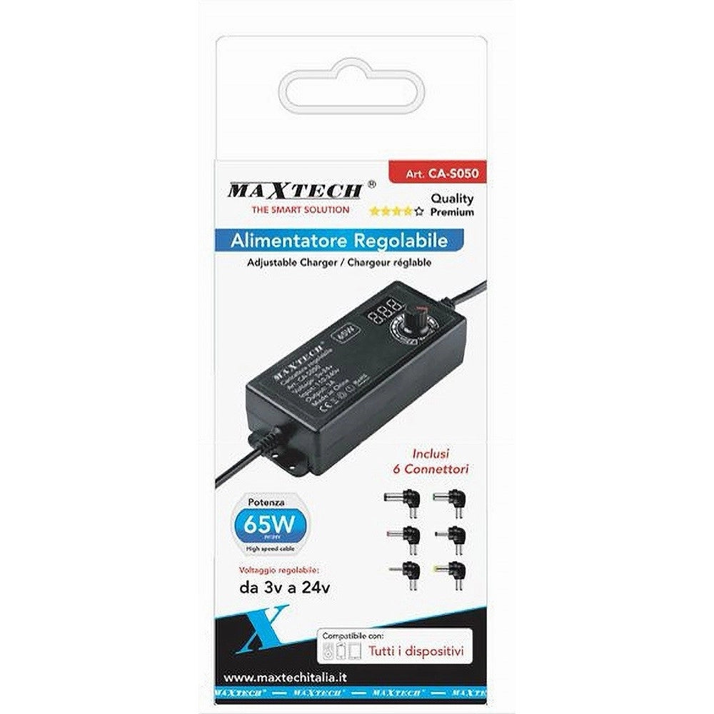 Trade Shop - Alimentatore Caricatore Regolabile 65 W 3a Da 3v A 24v Con 6 Connettori Ca-s050 -