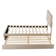Letto imbottito singolo 90×200 cm estraibile con testiera regolabile; rete; senza materasso; lino; beige
