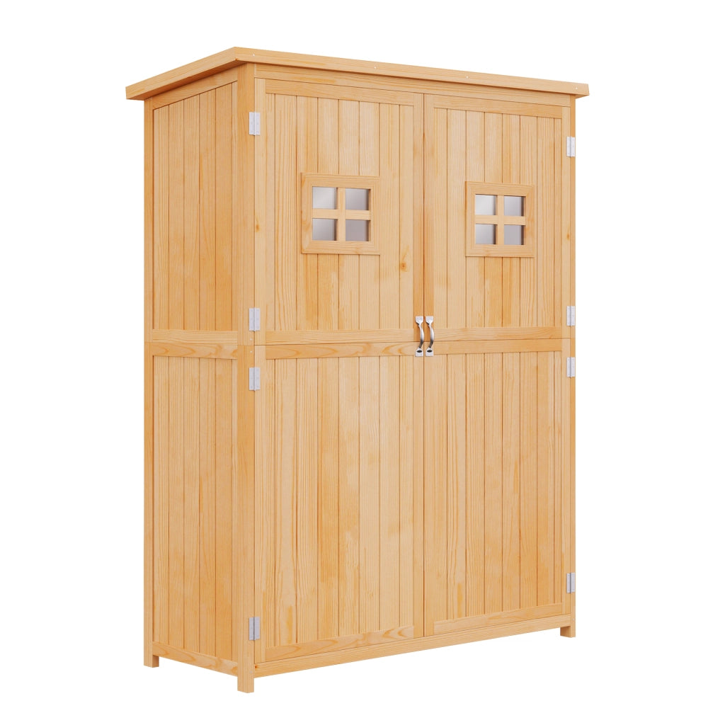 Casetta da Giardino Legno con Porta Doppia, Mensole e Finestre, 127.5x50x164cm
