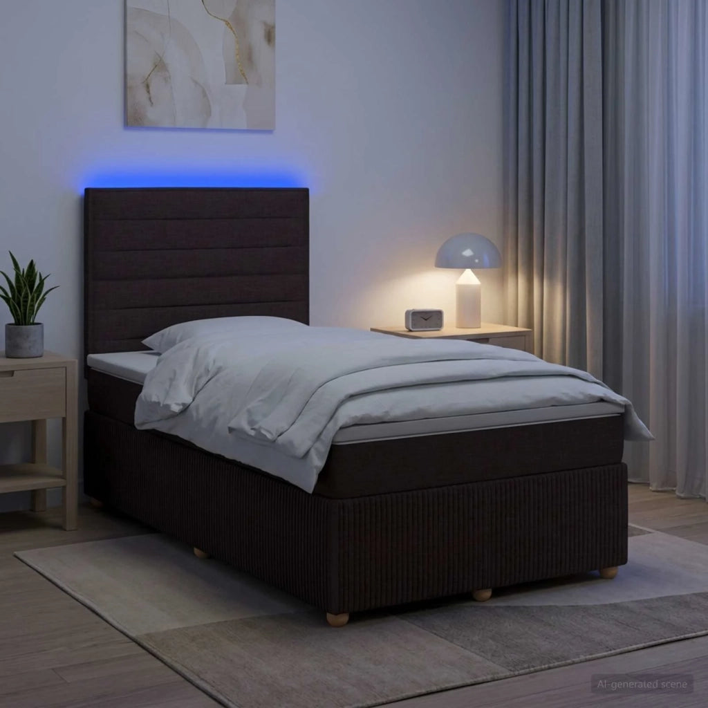 Letto Box Spring LED con Materasso Marrone Scuro 120 x 200 cm 3455828