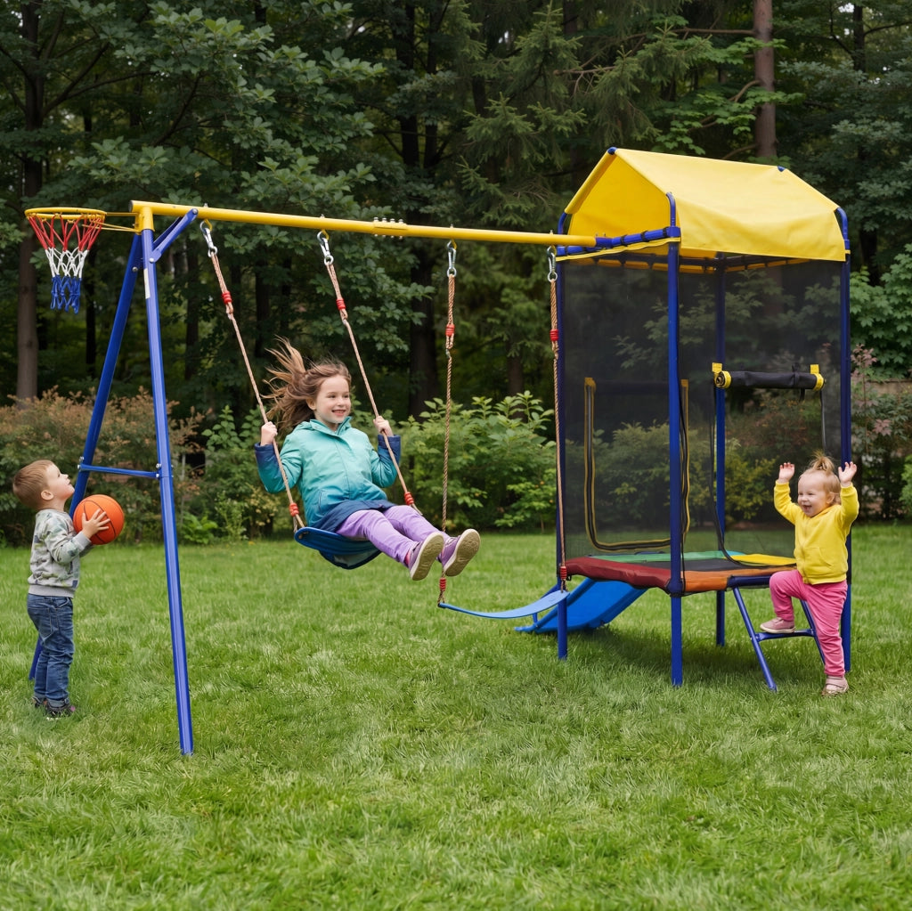 Area giochi da esterno per bambini 336x217x238 cm in ferro multicolore –