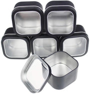 Set di 6 Scatole Metalliche Quadratiche - Coperture trasparenti - Ideali per il ripostaggio - Capacità 226 ml - Sostenibili