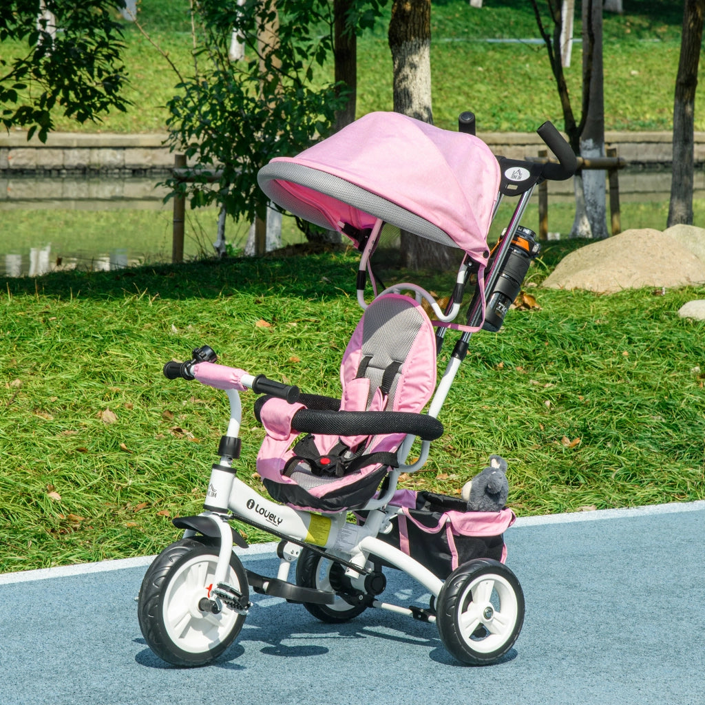 Triciclo 6 in 1 per Bambini ¨C Xylo ¨C con Maniglione, Tettuccio Regolabile e Cintura di Sicurezza, Rosa, 1-5 Anni