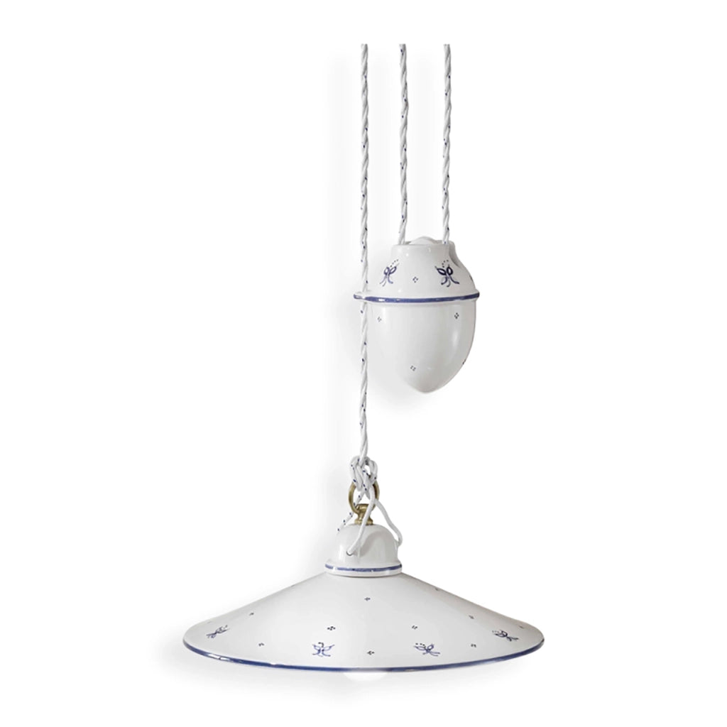 Sospensione Saliscendi Classica Asti Ceramica E Ottone Decorato 30 Cm 1 Luce E27