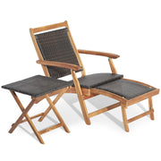 Set di tavolo e sedia pieghevoli da esterno con ottomana braccioli retrattili, Mobili in rattan di legno acacia-Set mobili da esterno