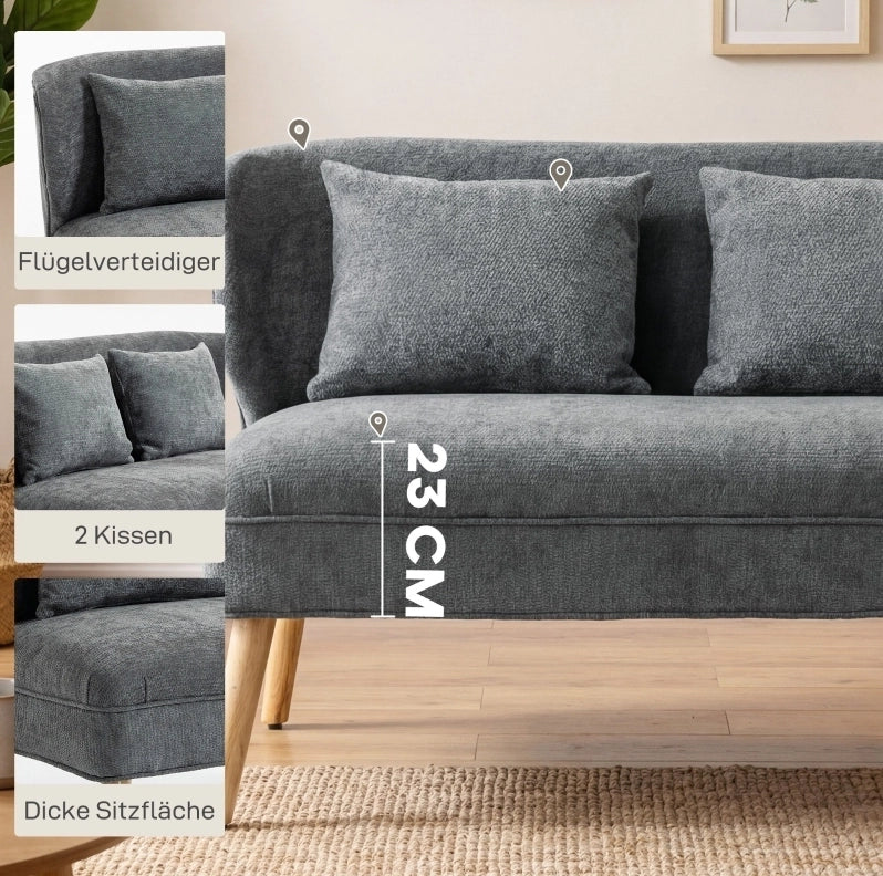 Divano 2 posti compatto in ciniglia grigio, 117 cm