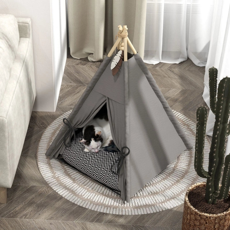 Tenda teepee per animali domestici, tenda per gatti con cuscino sfoderabile e lavabile, casetta per gatti con pavimento antiscivolo, palla da gioco,