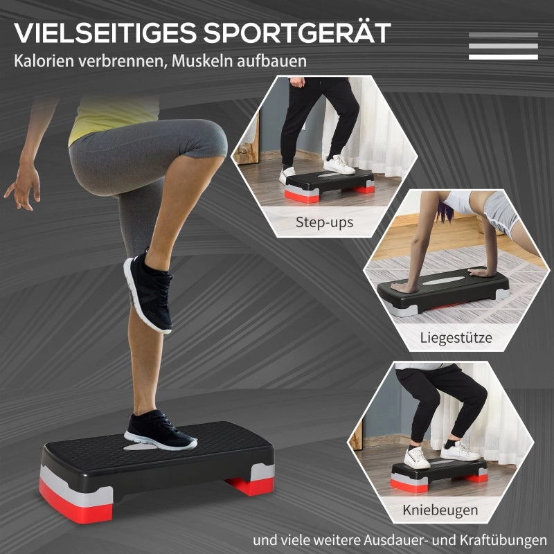 Stepper aerobico, altezza regolabile su 2 livelli, 68 x 28 x 15 cm, nero+grigio+rosso