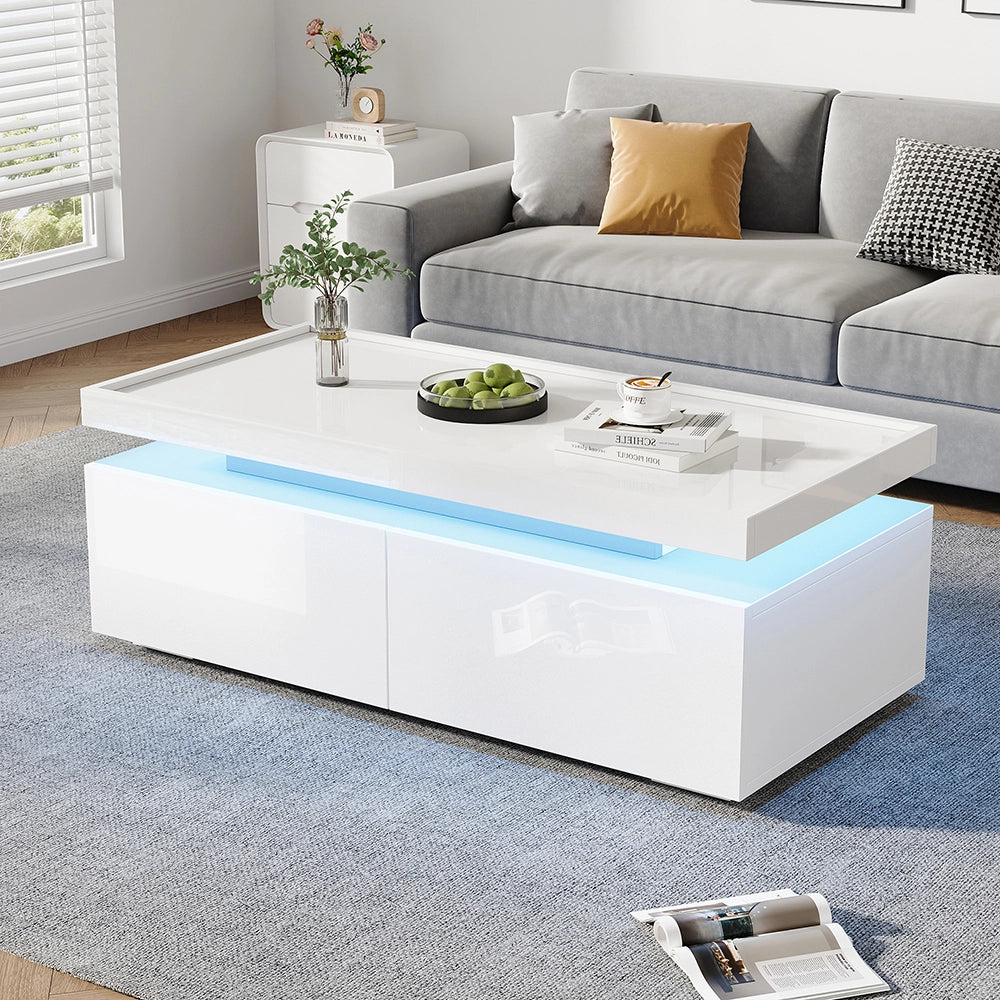 Tavolino moderno - Xylo - 95x45cm LED 2 cassetti bianco