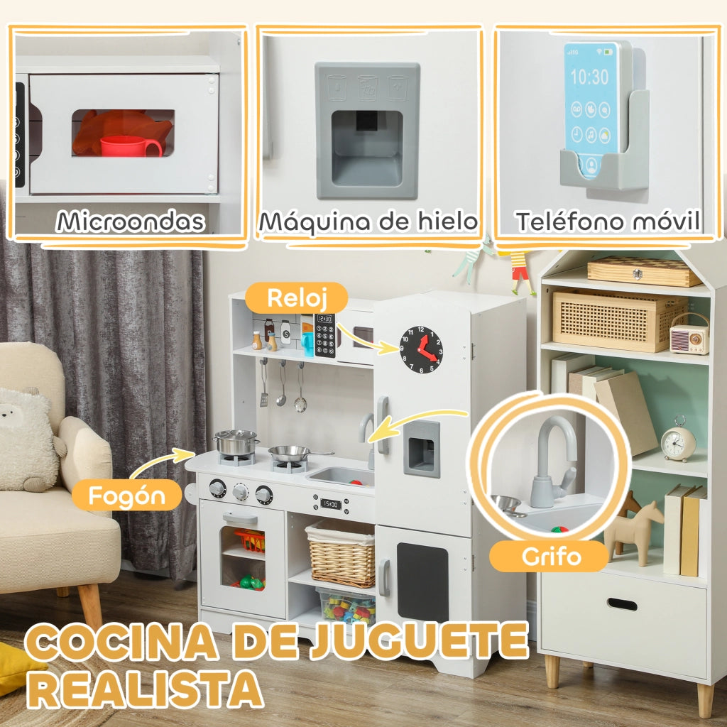 Cucina Giocattolo in Legno per Bambini con Accessori Bianco ¨C zephmum ¨C 80x40x100