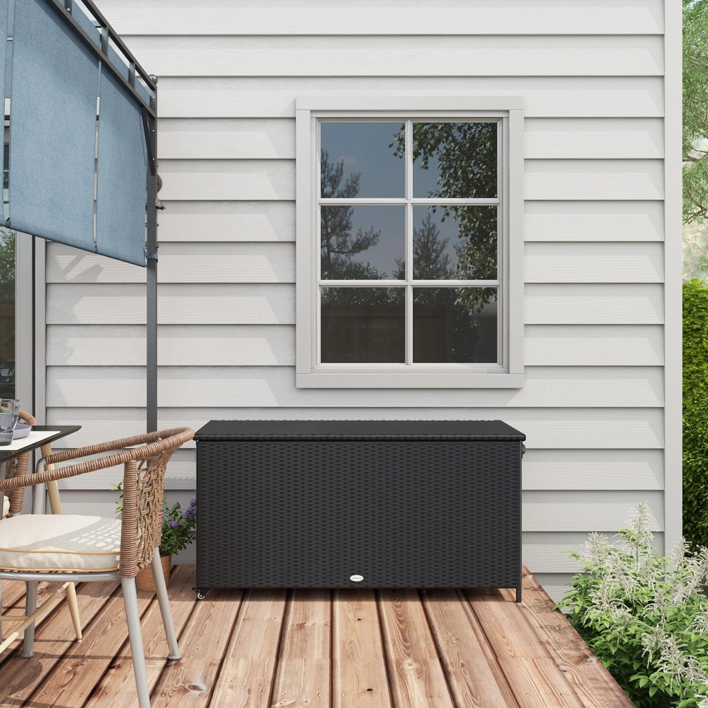 Baule da Giardino in Rattan PE con Ruote ¨C zephmum ¨C 121x57x67cm, Nero