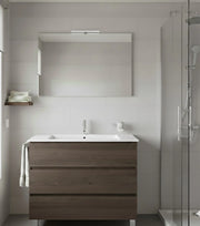 Mobile Bagno BALDER Già Montato 3 cassetti con piedini, lavabo e specchio Frassino tea 70x45 cm